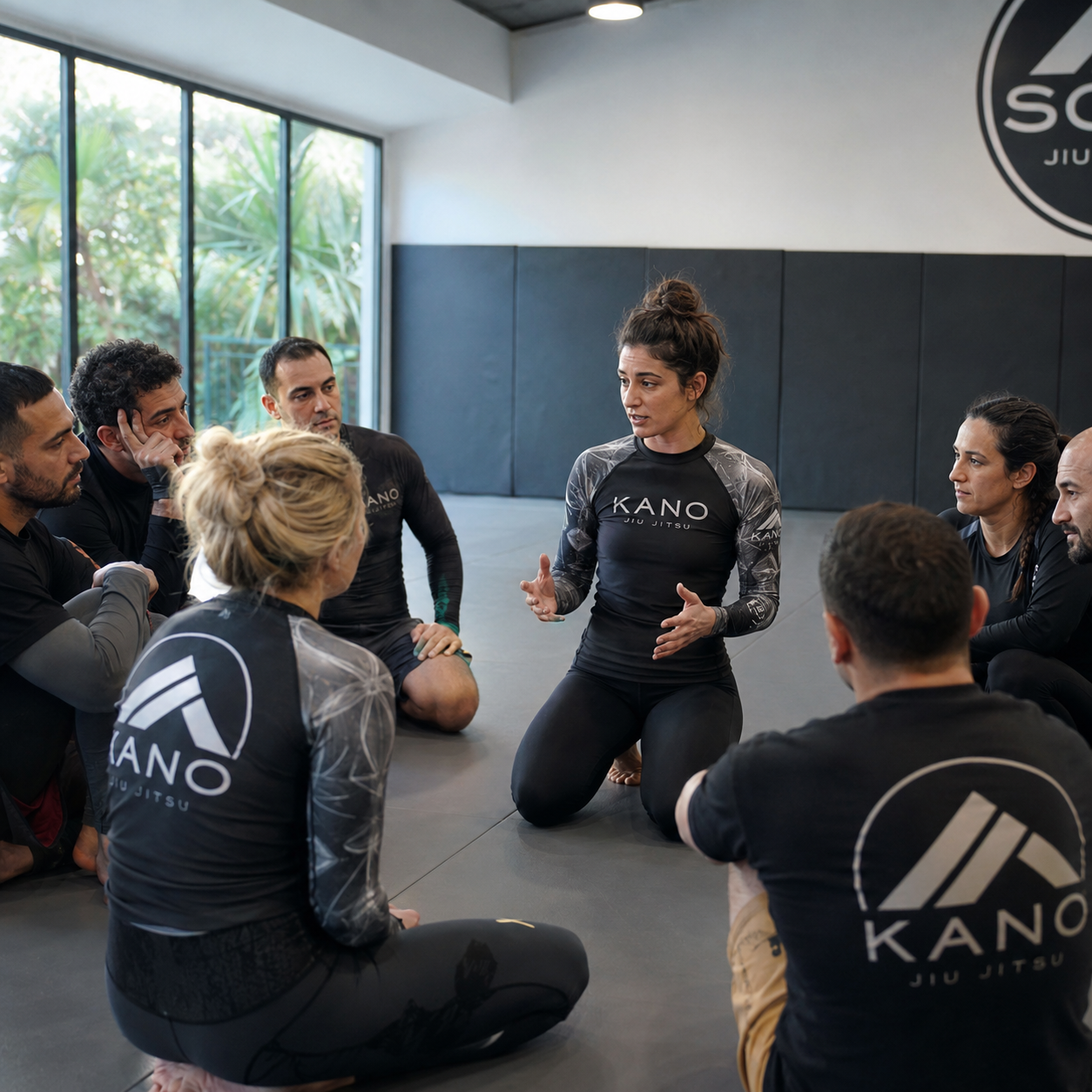 Coach expliquant les consignes à un groupe en salle