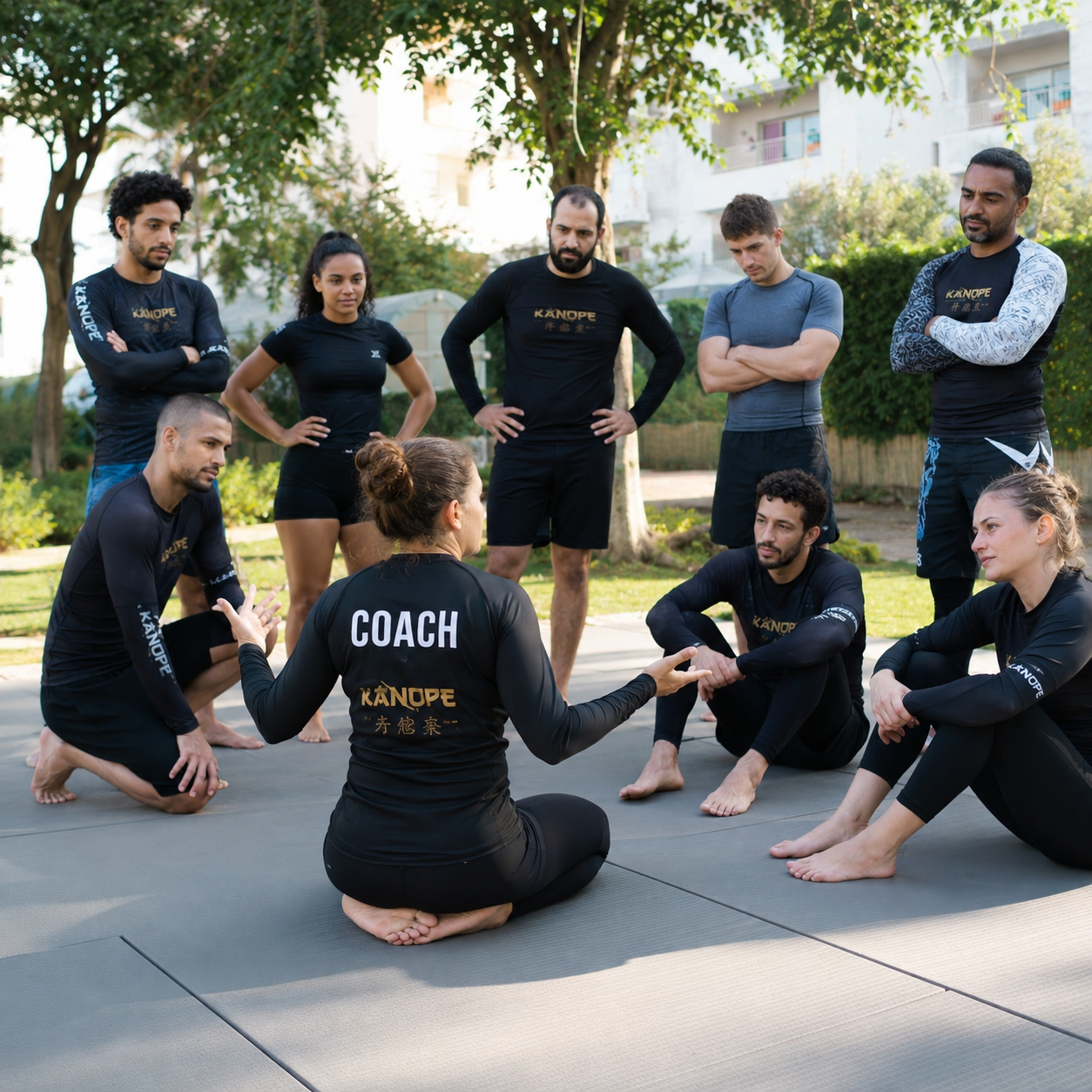 Participants réunis autour d’un atelier de boxe en équipe